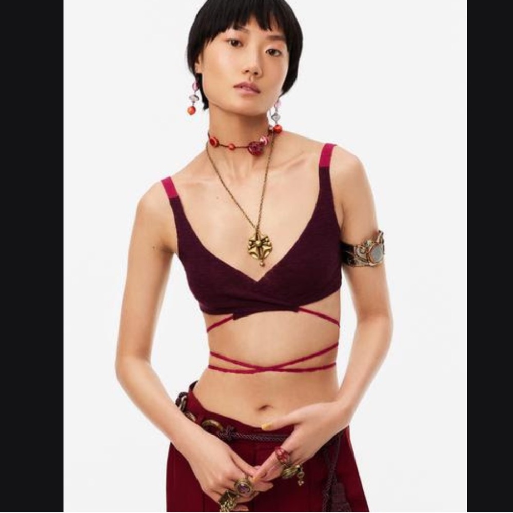 Zara brand new knit wrap over colour block bracket top